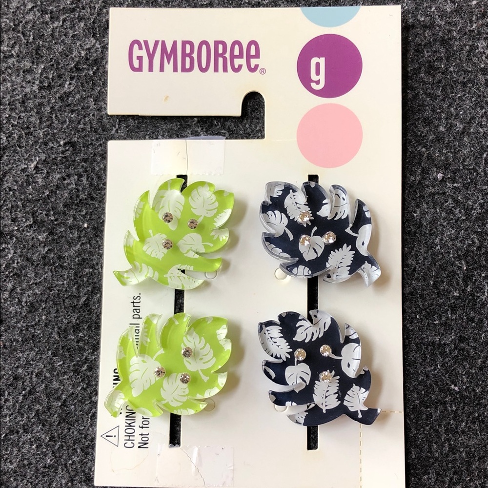 Gymboree Summer Island Green & Navy Blue Palm Leaf Hair Clips 2 Sets (4 Clips)